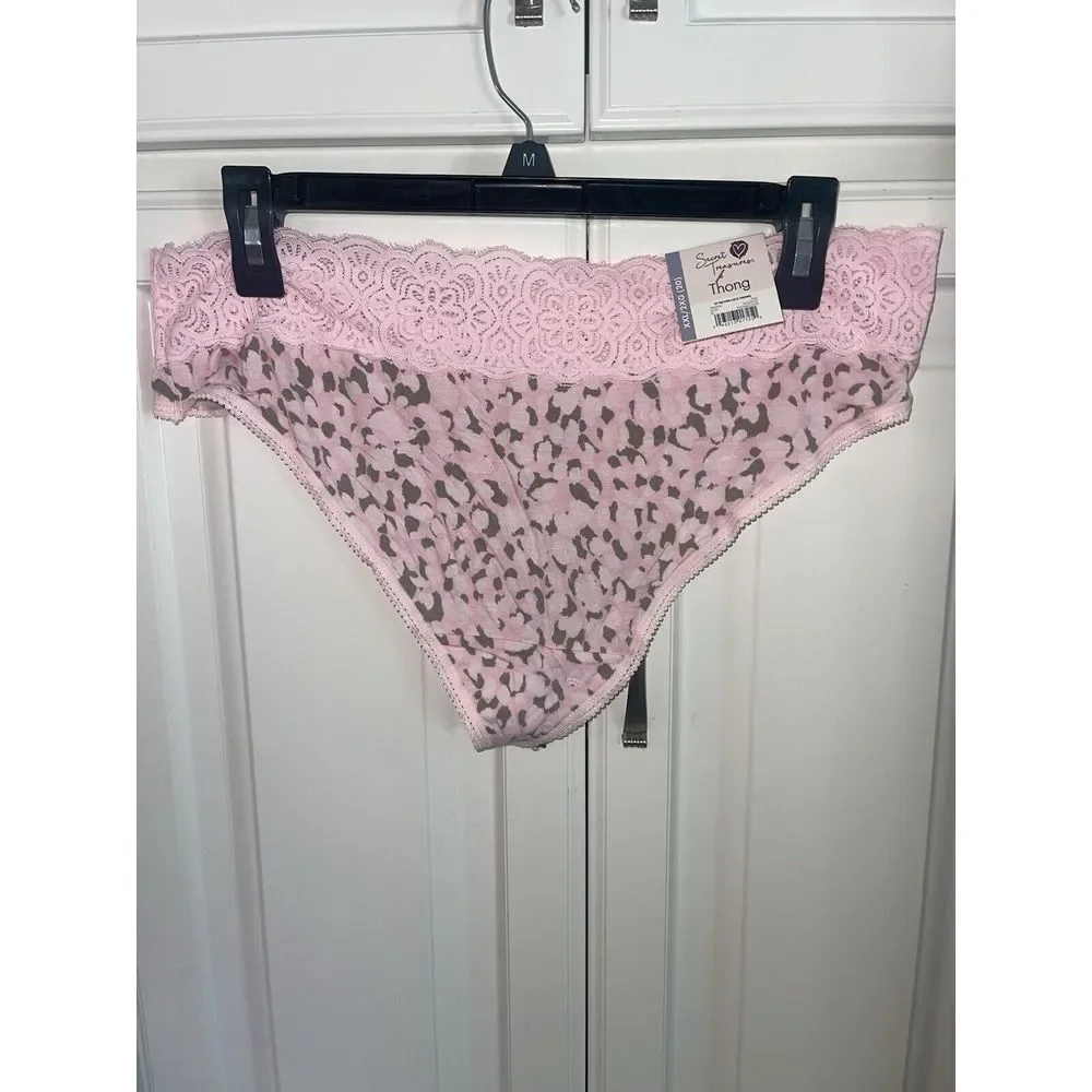 Secret Treasures Thong Panties Underwear XXL‎ Pink Leopard Print Lace